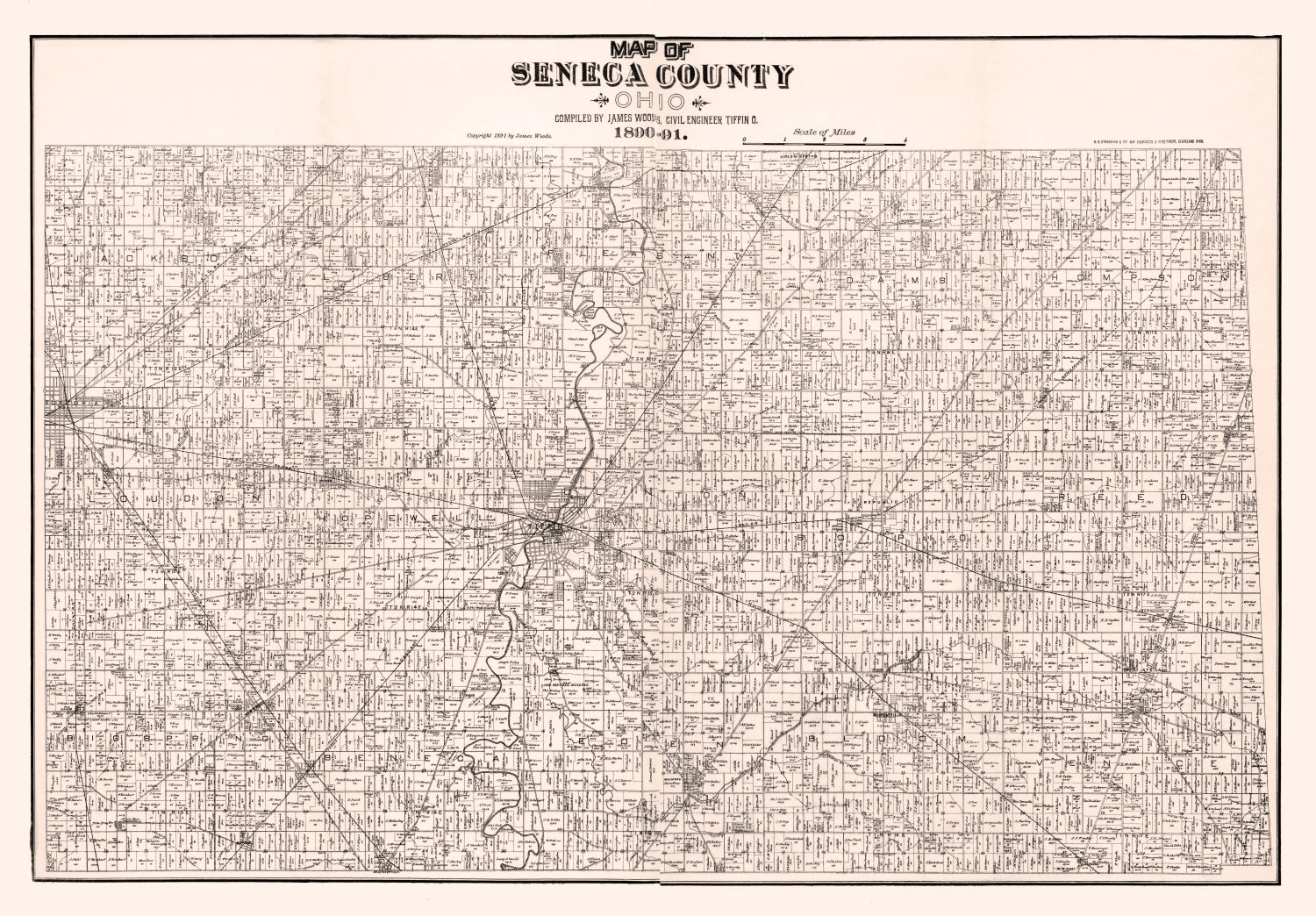 Vintage Map of Seneca County, Ohio 1891