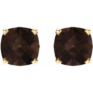 14K Yellow Gold 6x6 mm Cushion Natural Smoky Quartz Earrings – image 2