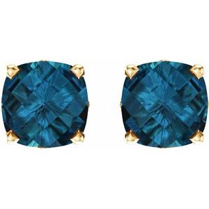 14K Yellow Gold 6x6 mm Cushion Natural London Blue Topaz Earrings – image 2