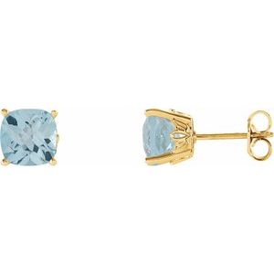 14K Yellow Gold 6x6 mm Cushion Natural Sky Blue Topaz Earrings