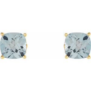 14K Yellow Gold 6x6 mm Cushion Natural Sky Blue Topaz Earrings – image 2