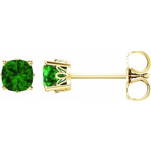 14K Yellow Gold 6x6 mm Cushion Lab-Grown Emerald Earrings