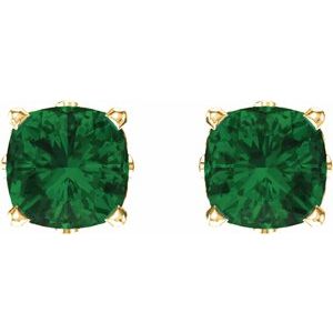 14K Yellow Gold 6x6 mm Cushion Lab-Grown Emerald Earrings – image 2