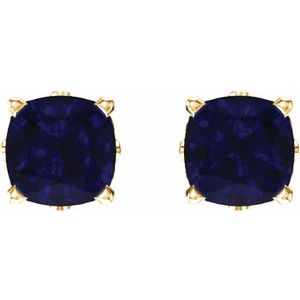 14K Yellow Gold 6x6 mm Cushion Lab-Grown Blue Sapphire Earrings – image 2