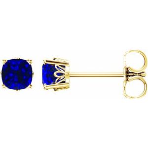 14K Yellow Gold 6x6 mm Cushion Lab-Grown Blue Sapphire Earrings