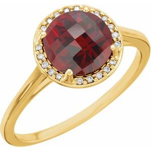 14K Yellow Gold Natural Mozambique Garnet & .05 CTW Natural Diamond Ring