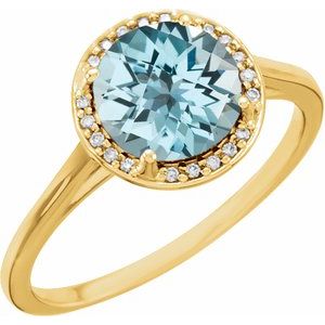 14K Yellow Gold Natural Sky Blue Topaz & .05 CTW Natural Diamond Ring