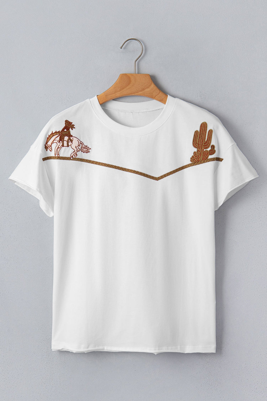 Western Cowboy & Cactus Embroidered Tee