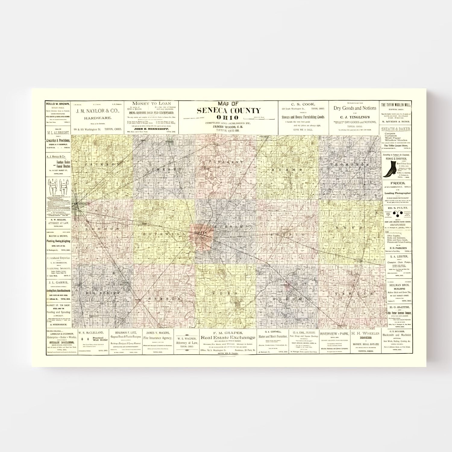 Vintage Map of Seneca County, Ohio 1896