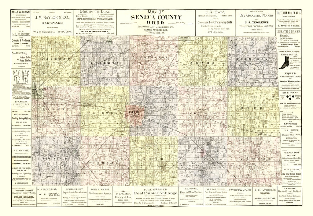 Vintage Map of Seneca County, Ohio 1896