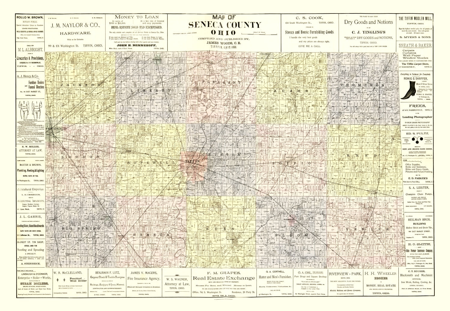 Vintage Map of Seneca County, Ohio 1896