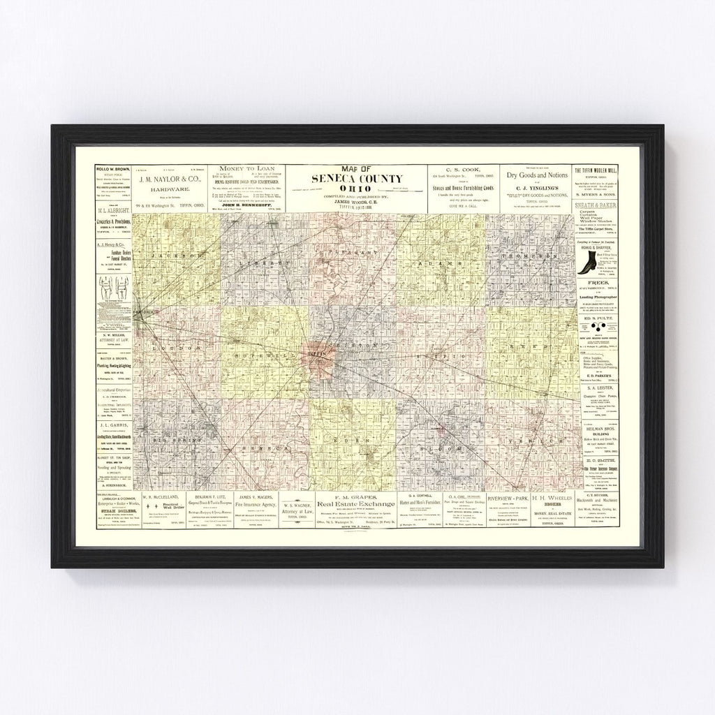 Vintage Map of Seneca County, Ohio 1896