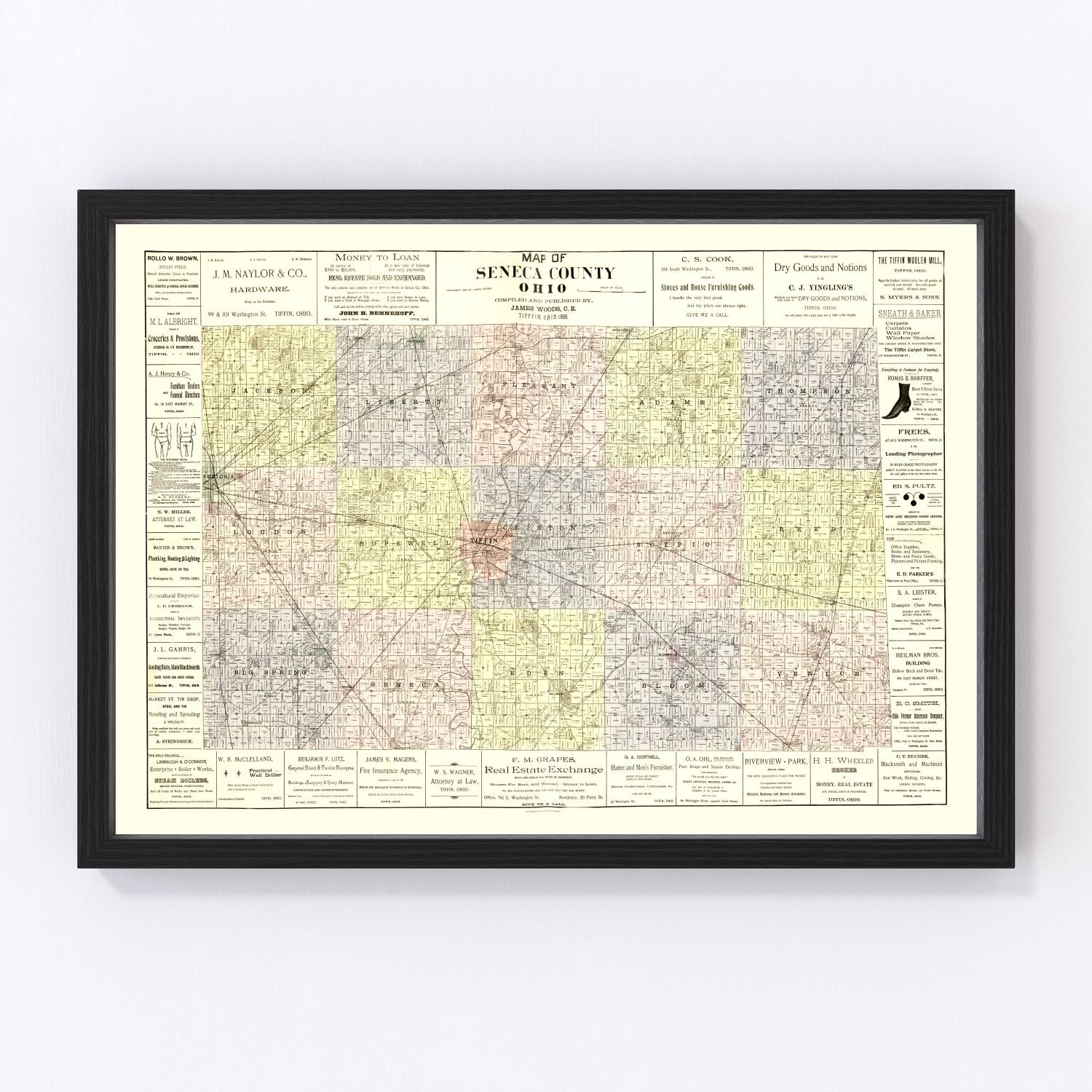 Vintage Map of Seneca County, Ohio 1896