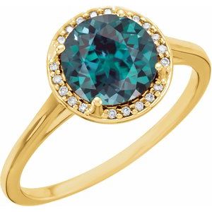 14K Yellow Gold Lab-Grown Alexandrite & .05 CTW Natural Diamond Ring