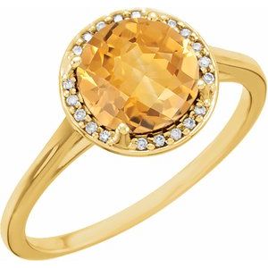 14K Yellow Gold Natural Citrine & .05 CTW Natural Diamond Ring