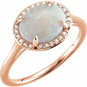 14K Rose Gold Natural White Opal & .06 CTW Natural Diamond Ring