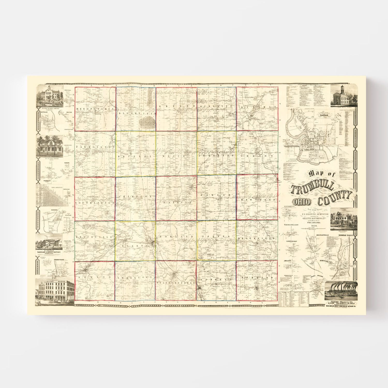 Vintage Map of Trumbull County, Ohio 1856