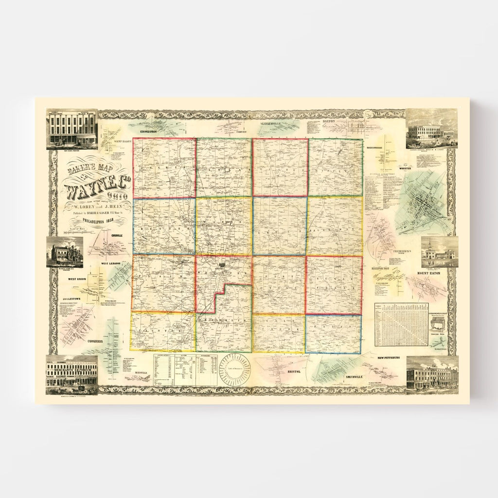 Vintage Map of Wayne County, Ohio 1856