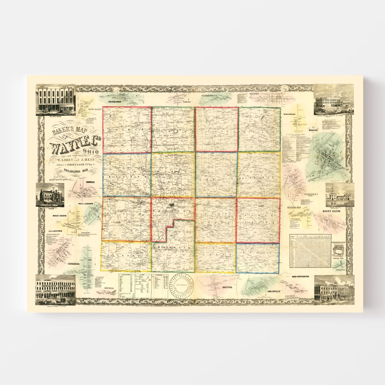 Vintage Map of Wayne County, Ohio 1856