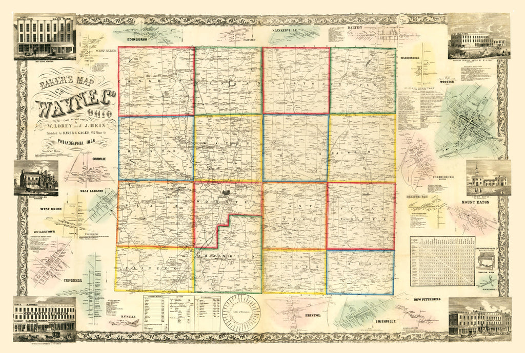 Vintage Map of Wayne County, Ohio 1856