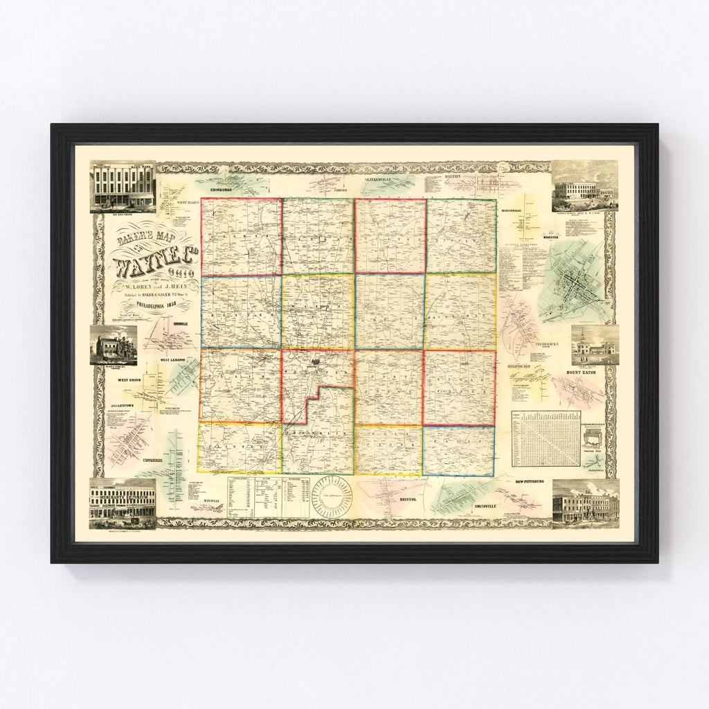 Vintage Map of Wayne County, Ohio 1856