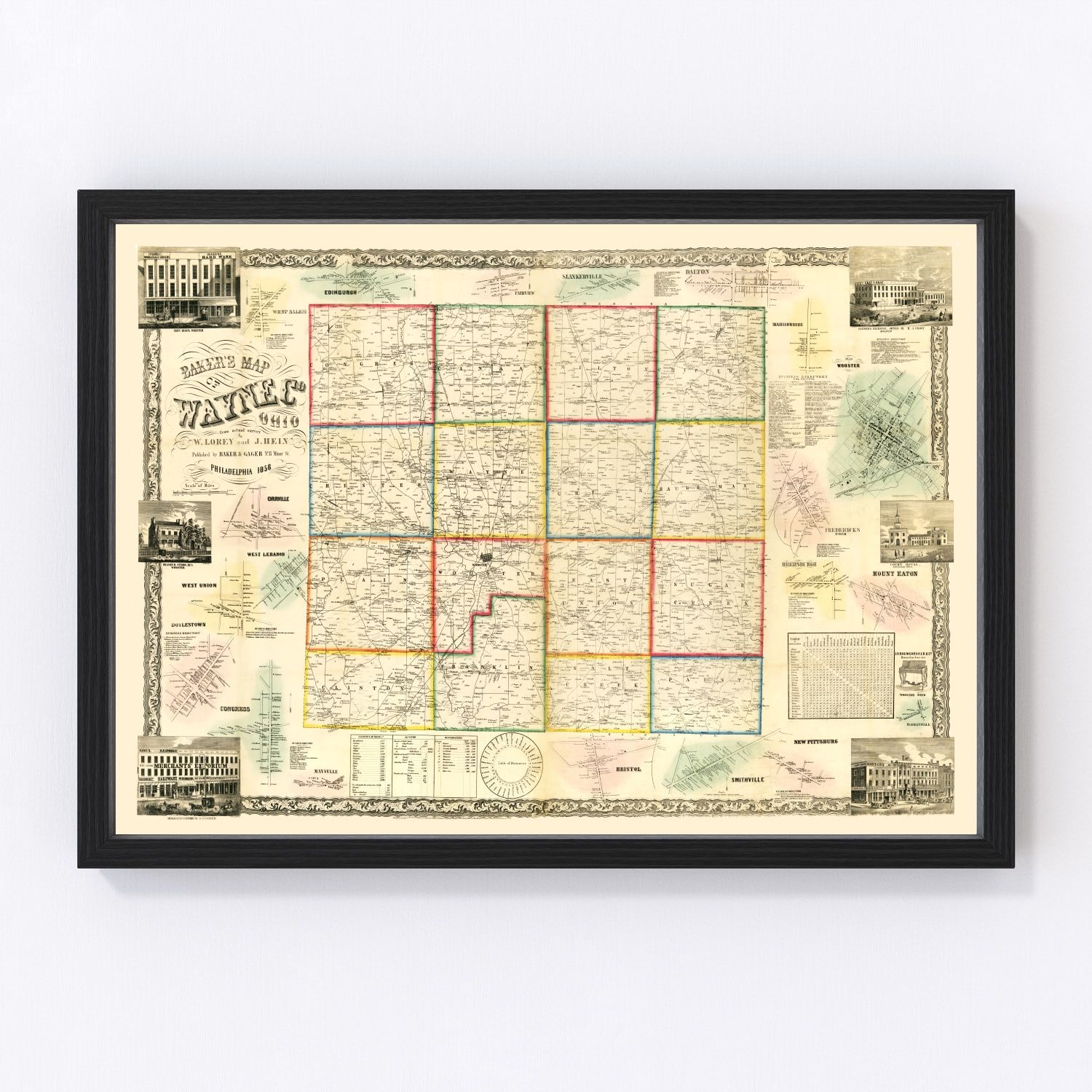 Vintage Map of Wayne County, Ohio 1856