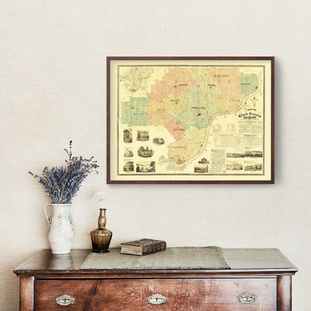 Vintage Map of Clark County, Indiana 1875
