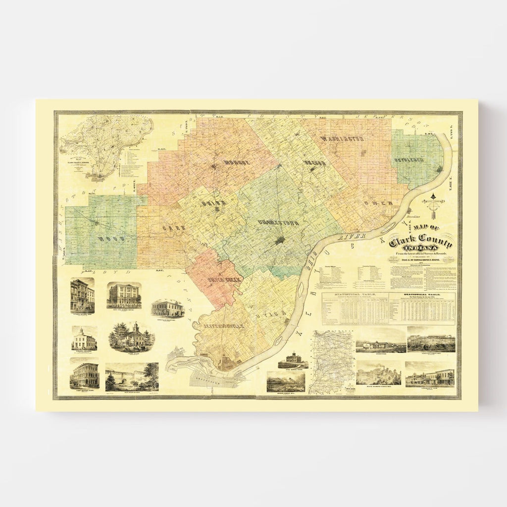 Vintage Map of Clark County, Indiana 1875