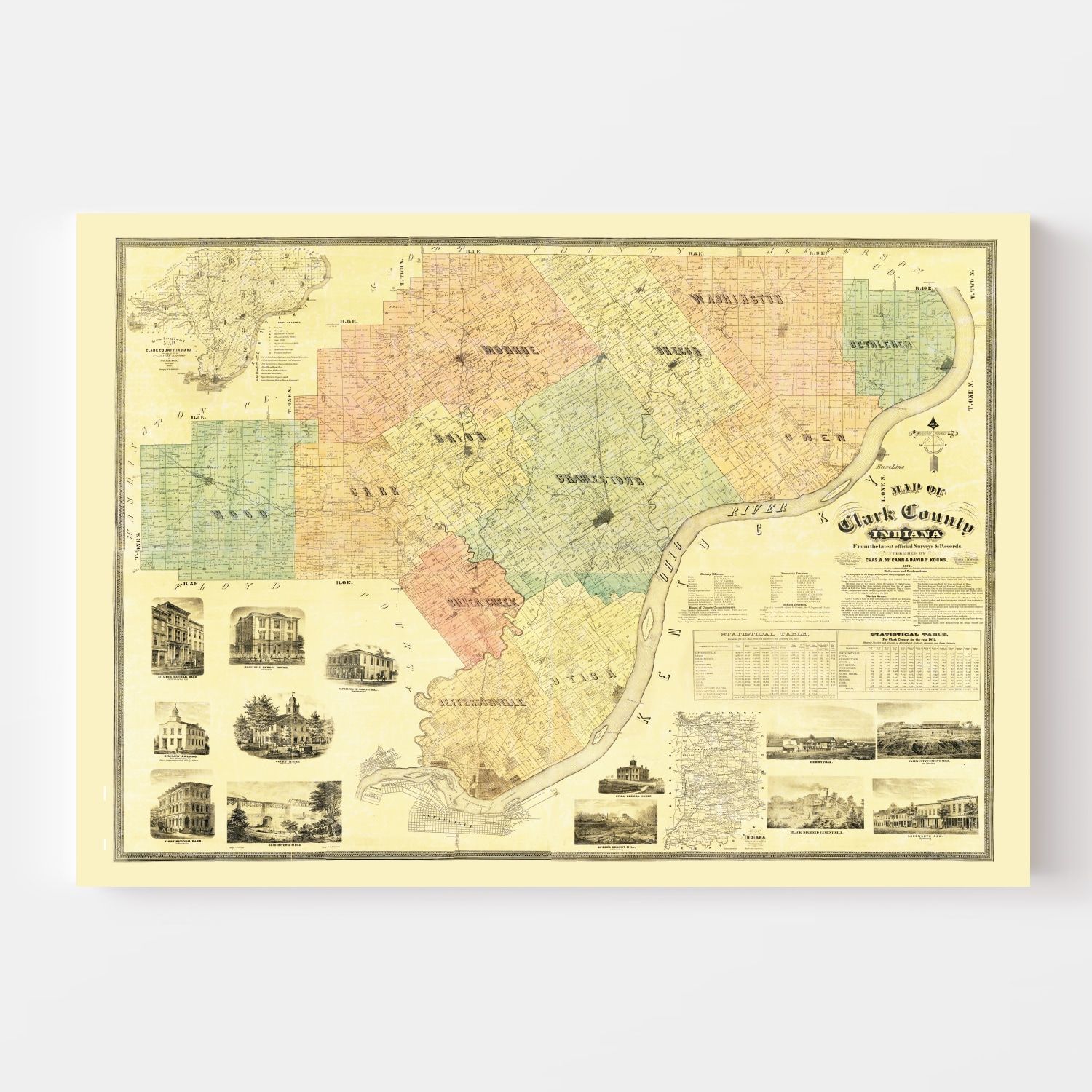 Vintage Map of Clark County, Indiana 1875
