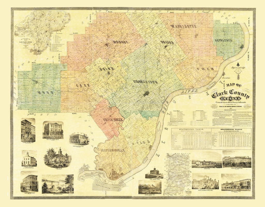 Vintage Map of Clark County, Indiana 1875