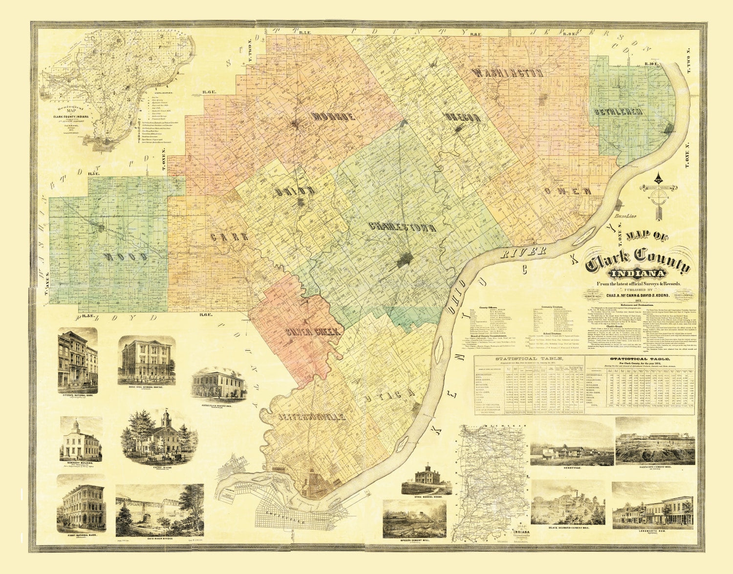 Vintage Map of Clark County, Indiana 1875