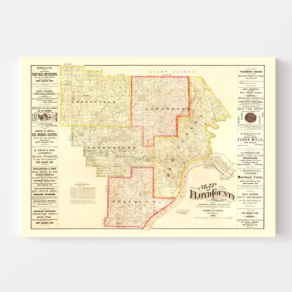 Vintage Map of Floyd County, Indiana 1882