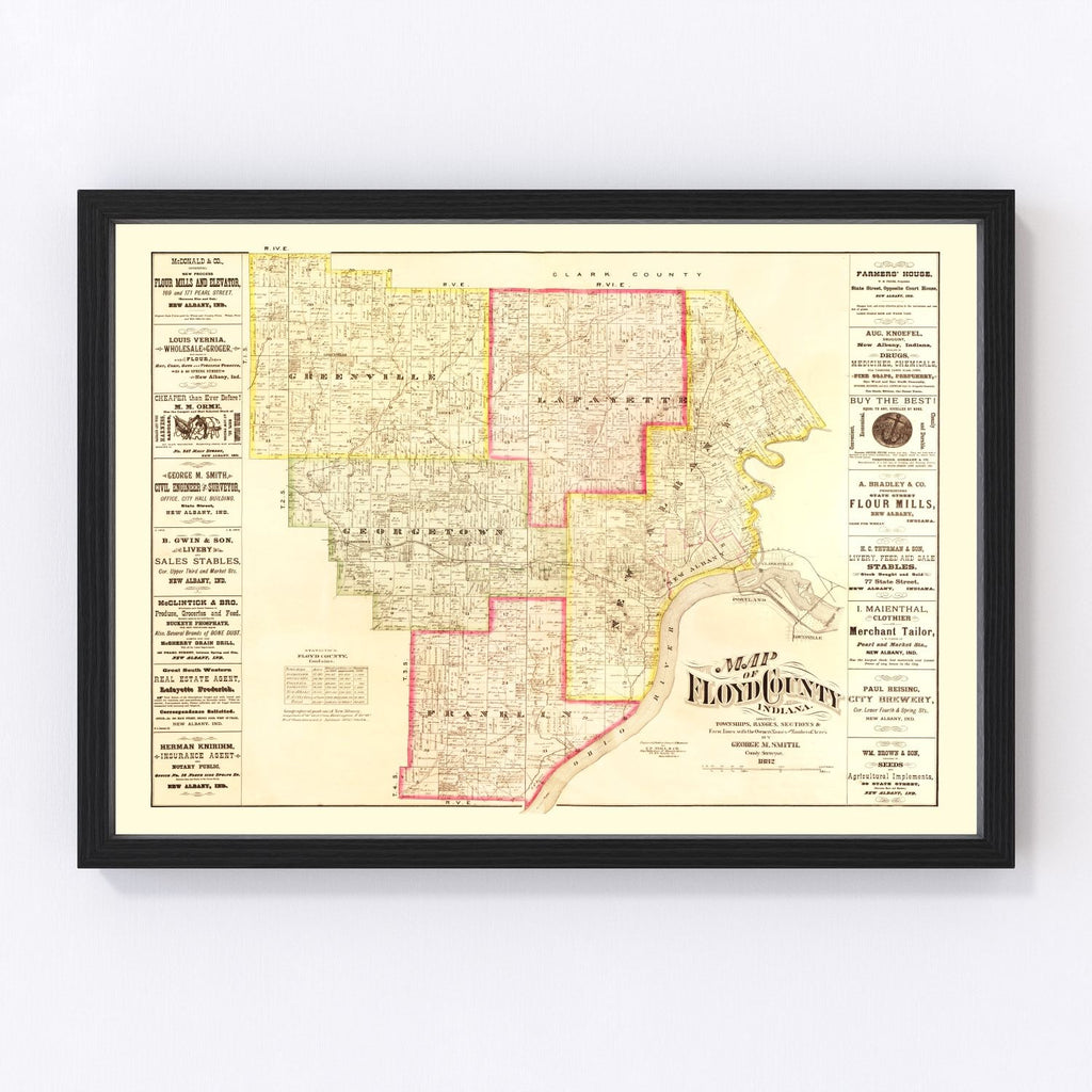 Vintage Map of Floyd County, Indiana 1882
