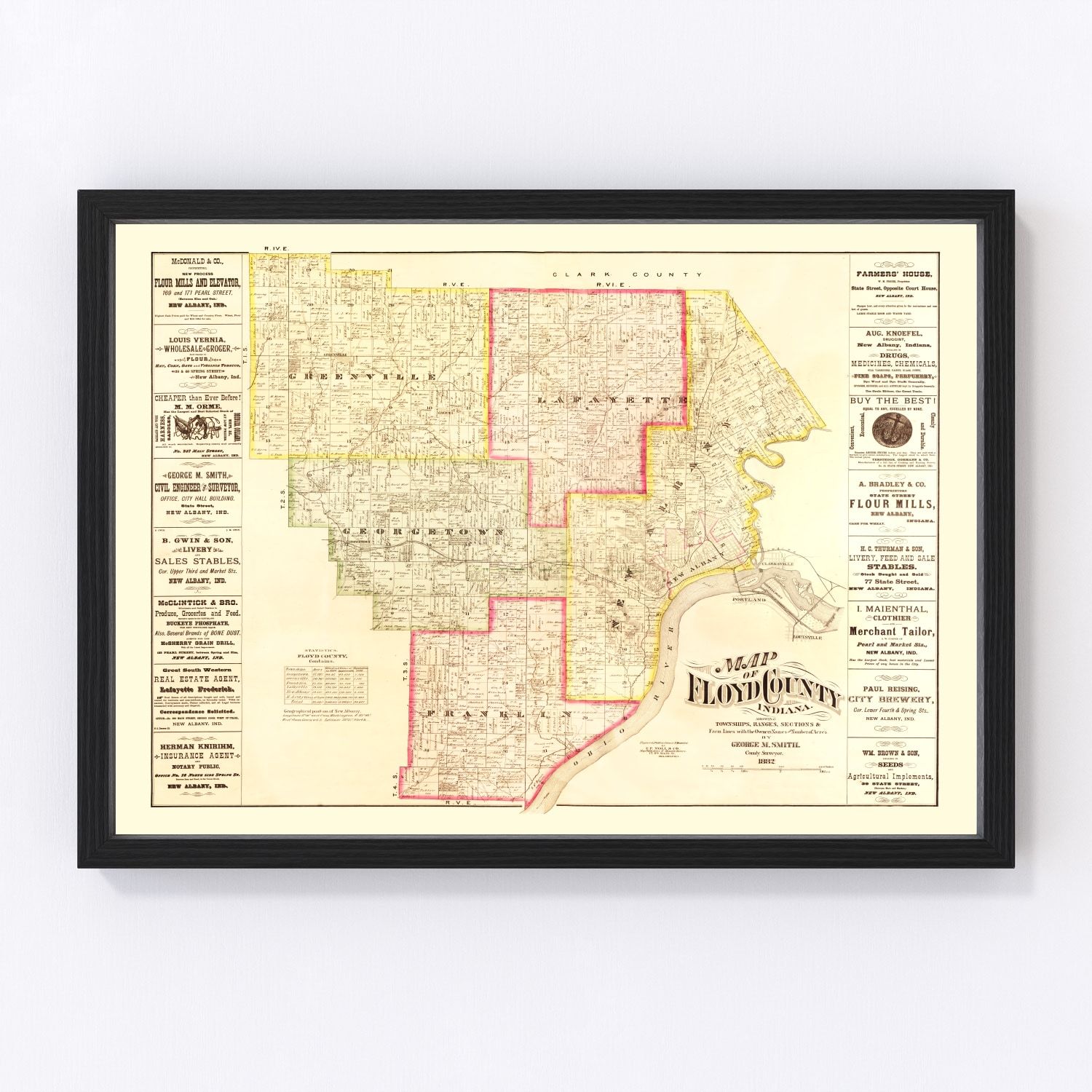 Vintage Map of Floyd County, Indiana 1882