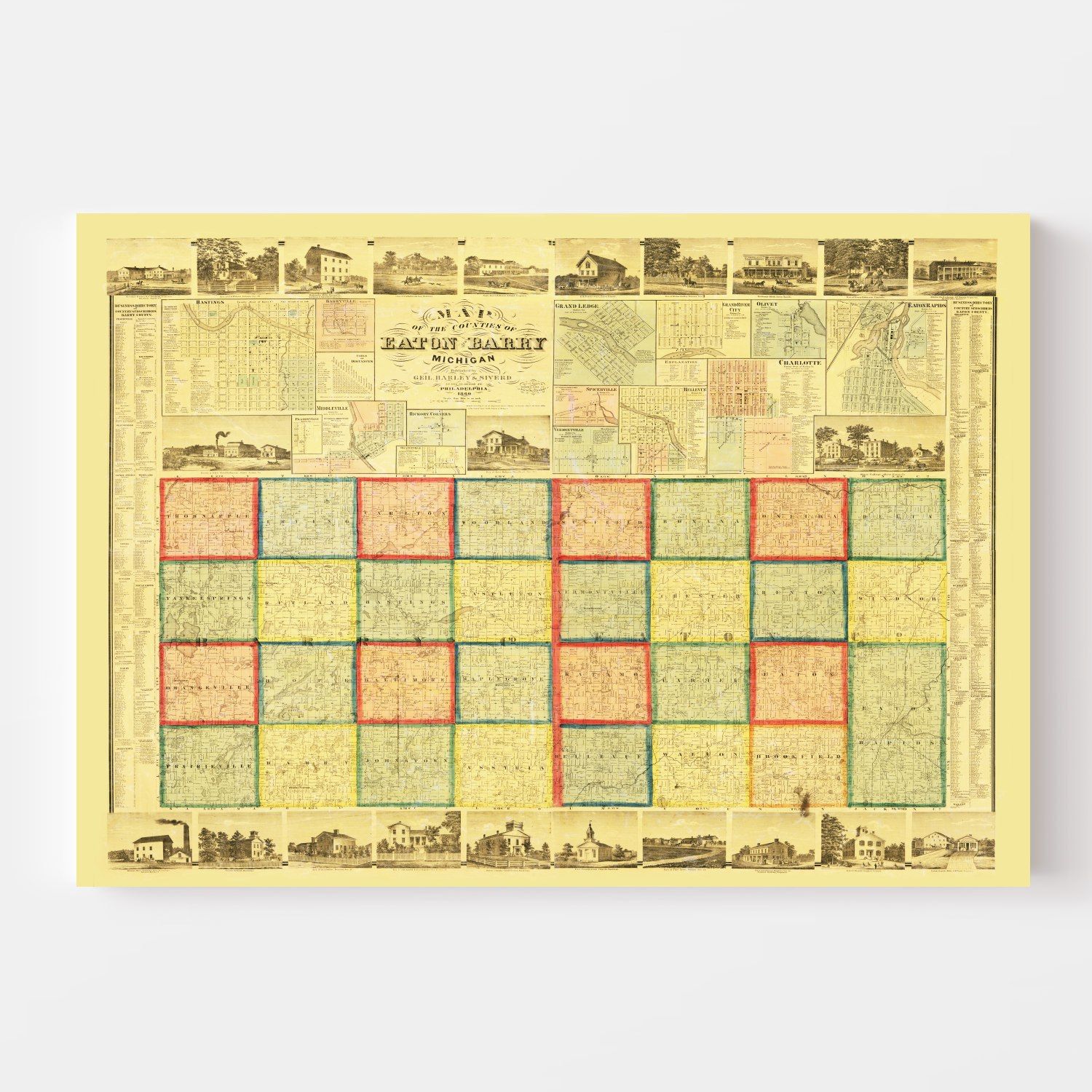 Vintage Map of Eaton County, Michigan 1860