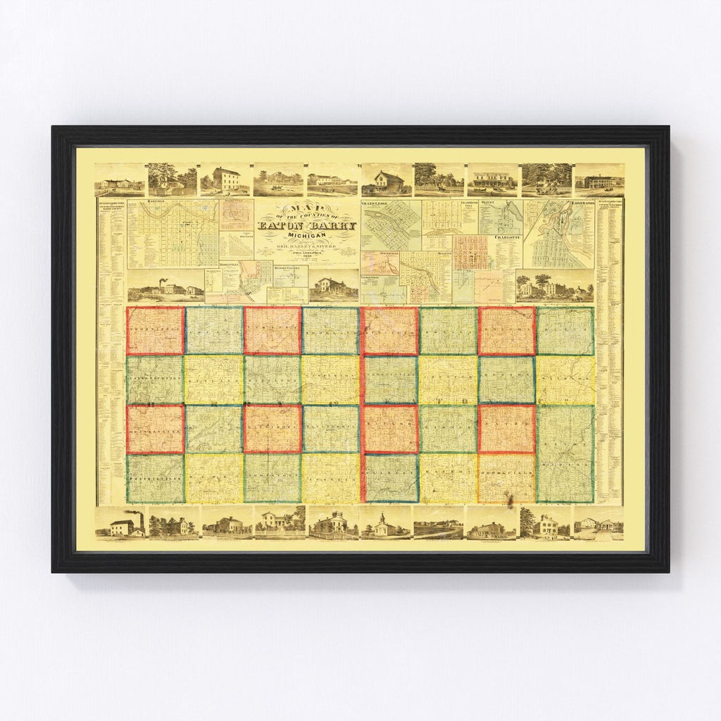 Vintage Map of Eaton County, Michigan 1860