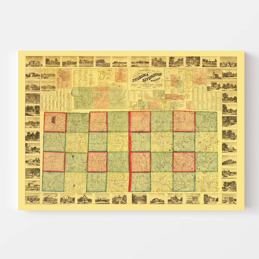 Vintage Map of Ingham County, Michigan 1859