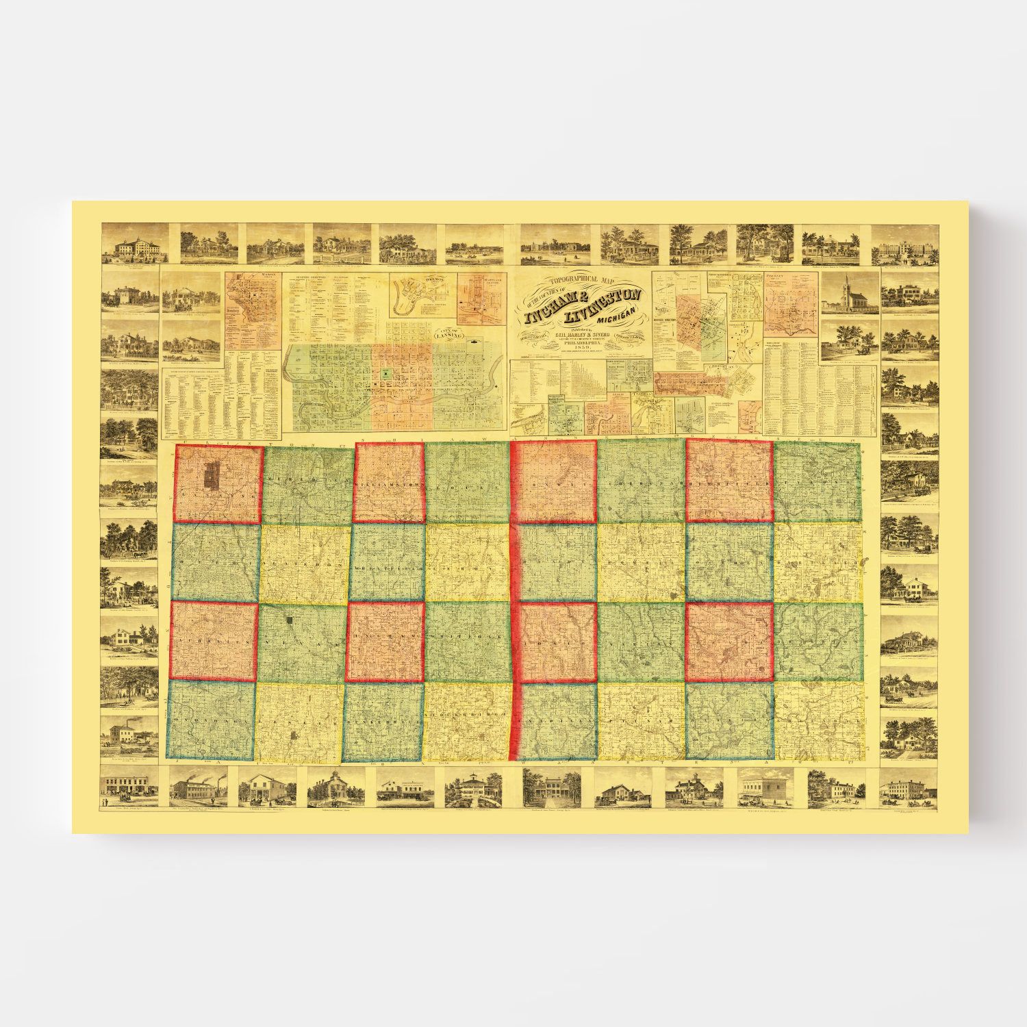 Vintage Map of Ingham County, Michigan 1859