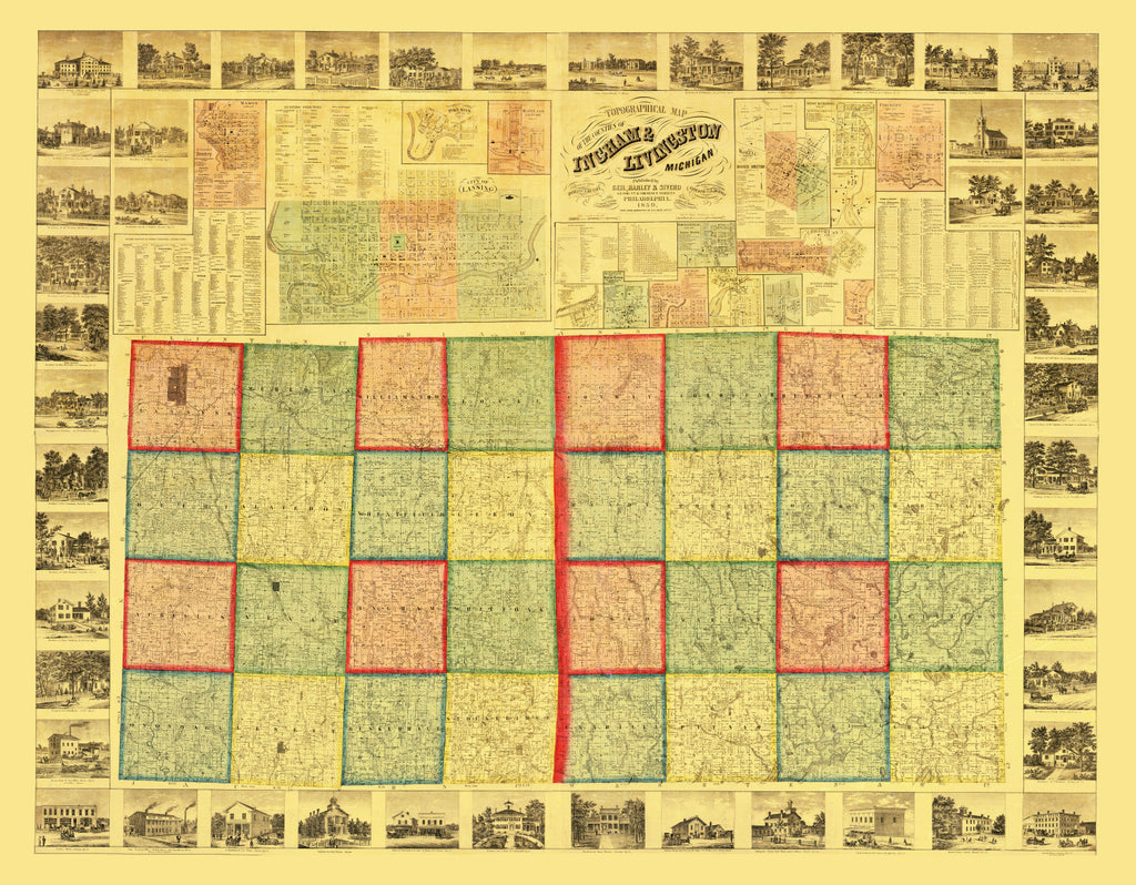 Vintage Map of Ingham County, Michigan 1859