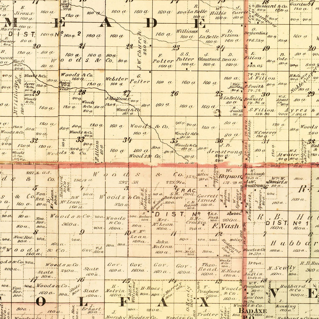 Vintage Map of Huron County, Michigan 1875