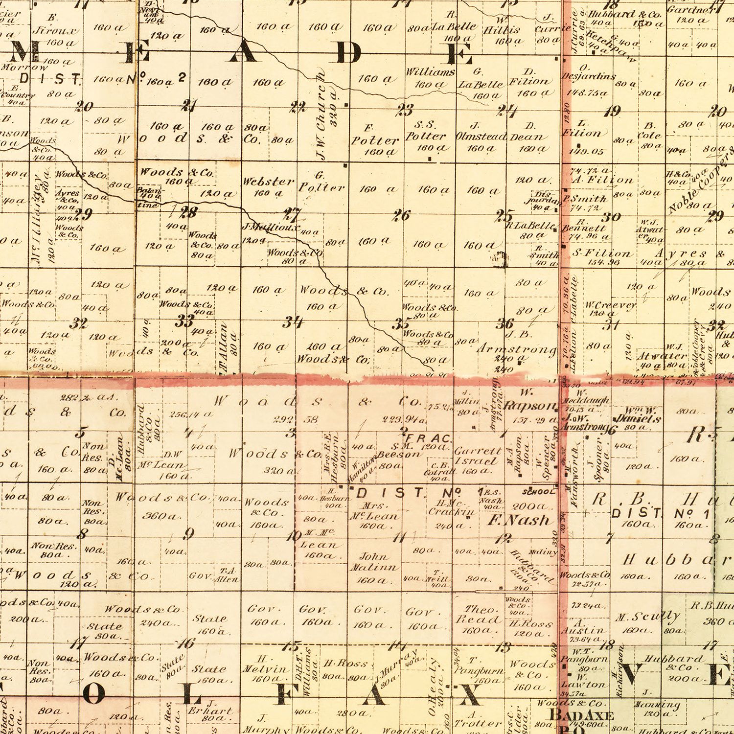 Vintage Map of Huron County, Michigan 1875