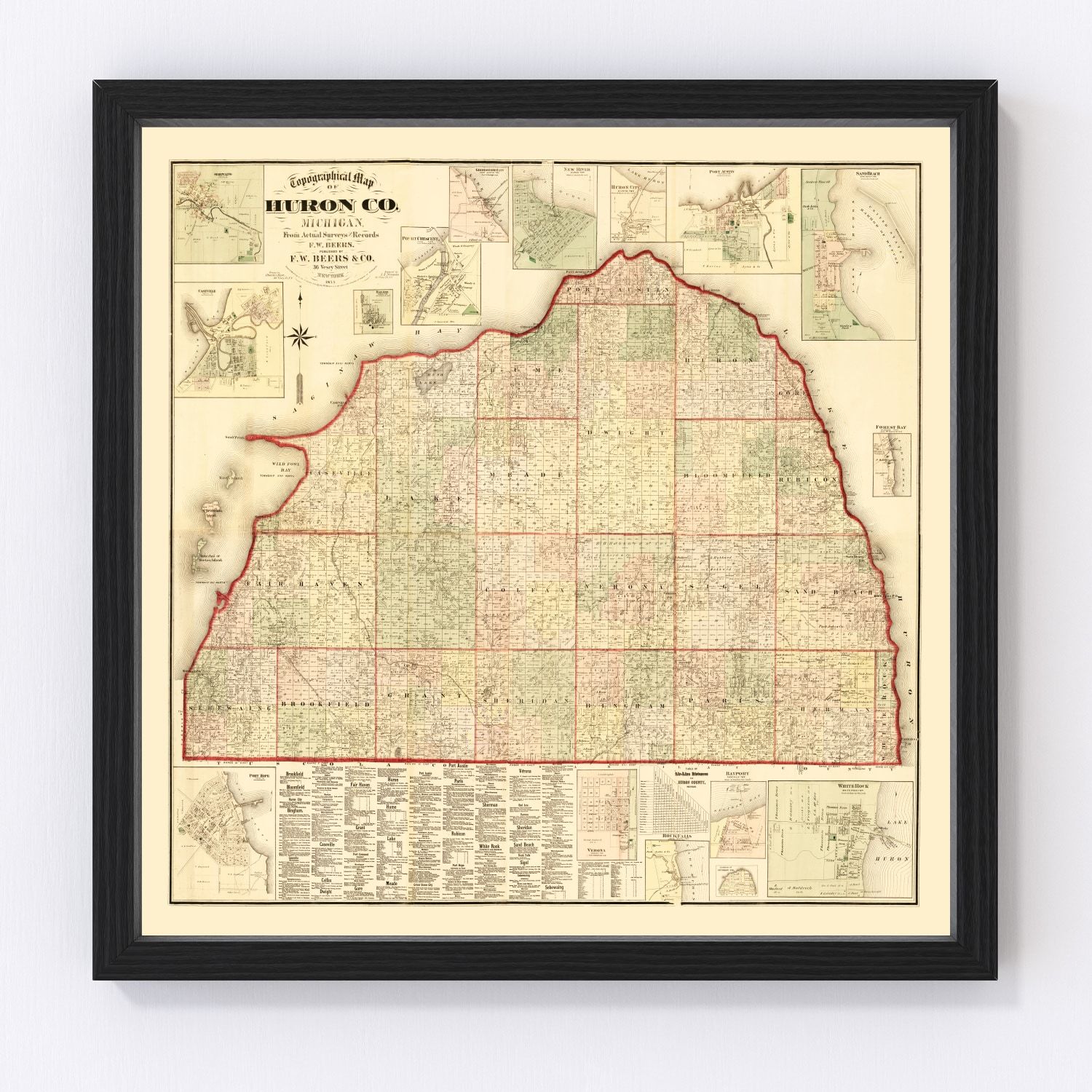 Vintage Map of Huron County, Michigan 1875