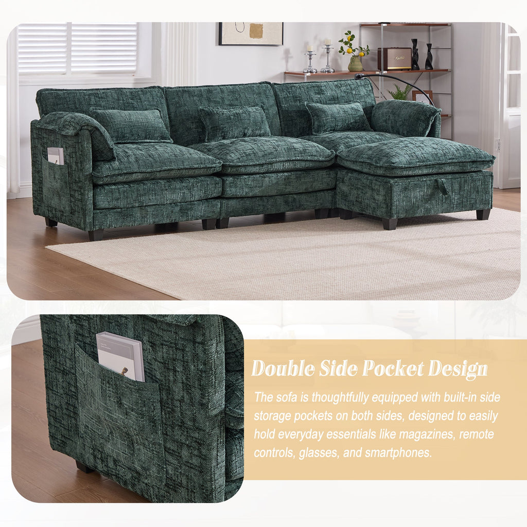 UNITED WE WIN 112' Oversized Sectional Sofa Cloud Couch for Living Room, Modern Chenille L Shaped Couch, Comfy Boucle Modular Sofa Sleeper with Movable Storage Ottoman, Phone Holder, USB Charging Port