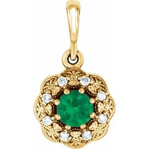 14K Yellow Gold Natural Emerald & .06 CTW Natural Diamond Pendant