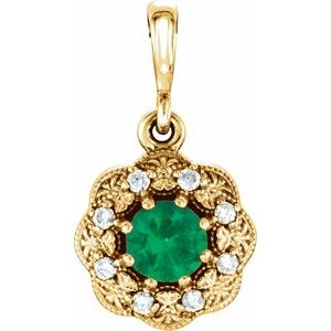 14K White Gold Natural Emerald & .06 CTW Natural Diamond Pendant