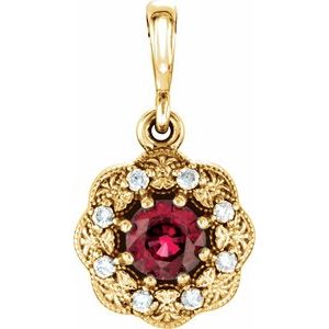 14K Yellow Gold Natural Ruby & .06 CTW Natural Diamond Pendant