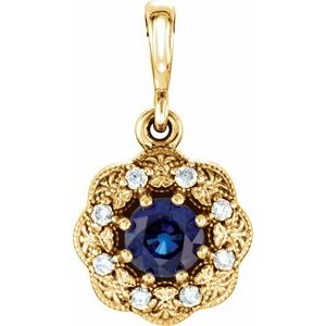 14K Yellow Gold Natural Blue Sapphire & .06 CTW Natural Diamond Pendant