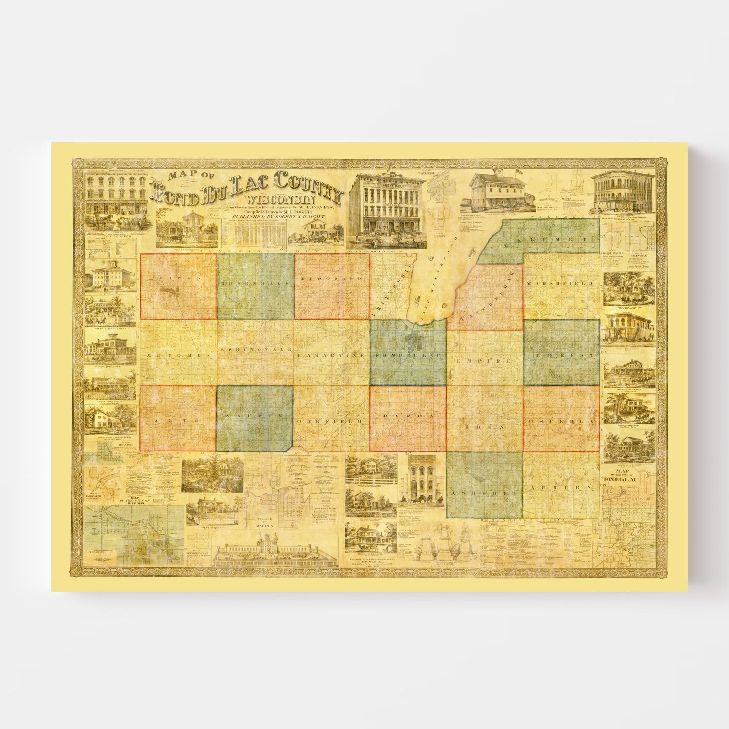 Vintage Map of Fond du Lac County, Wisconsin 1858