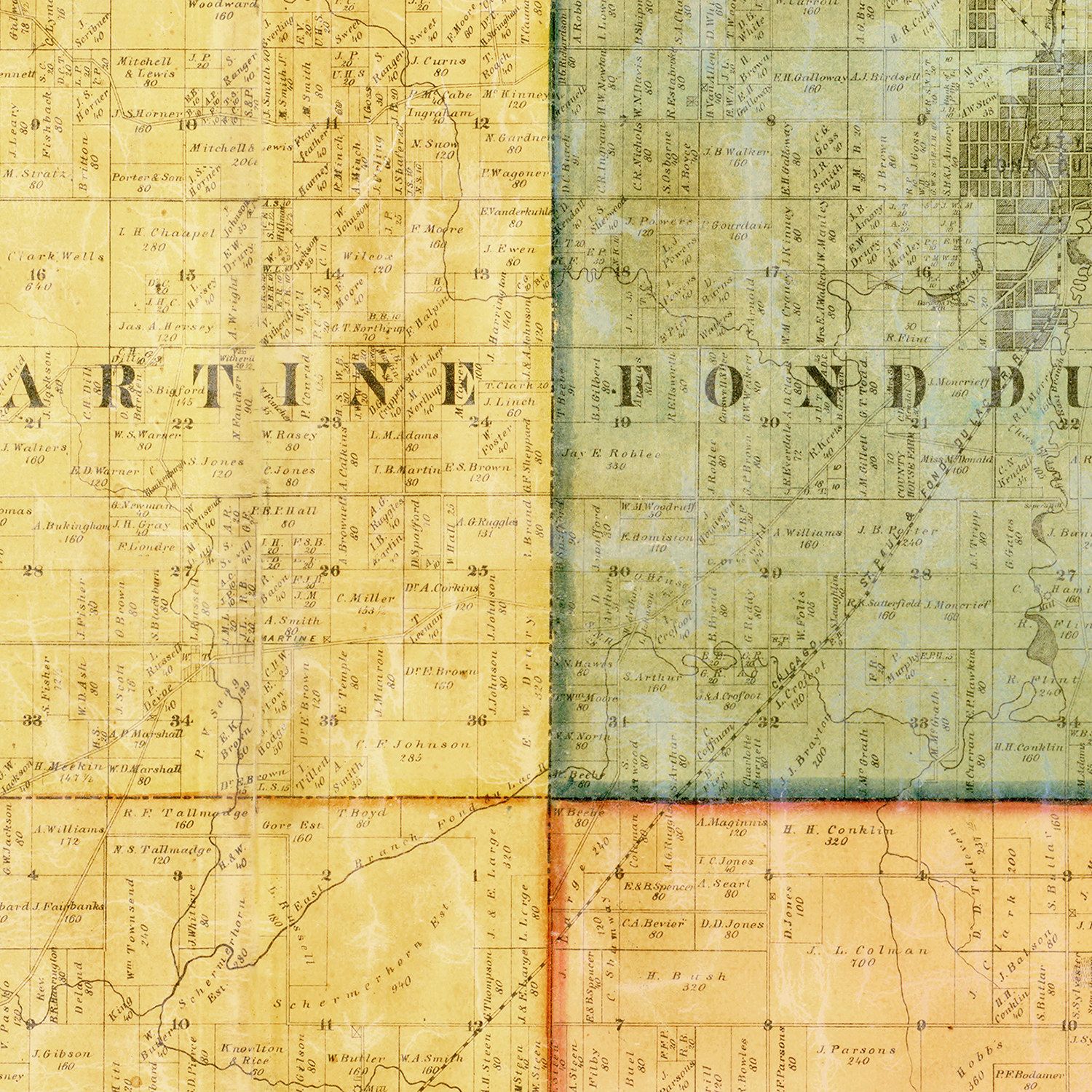 Vintage Map of Fond du Lac County, Wisconsin 1858