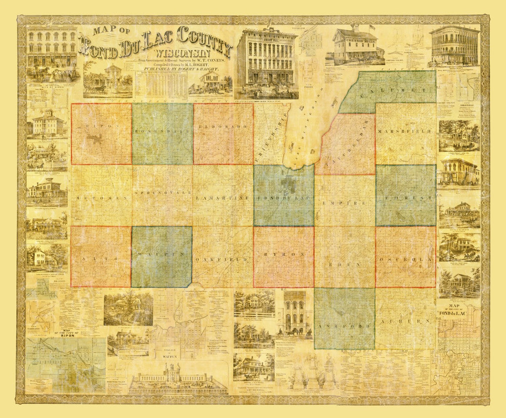 Vintage Map of Fond du Lac County, Wisconsin 1858